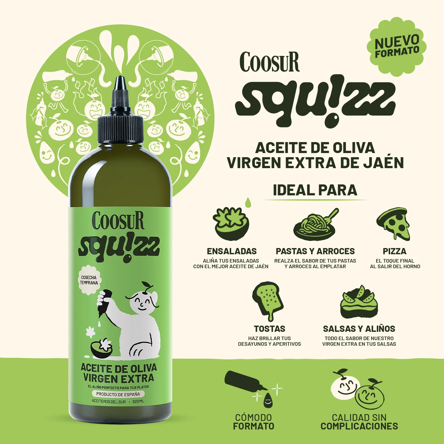 Aceite de Oliva Virgen Extra Cosecha temprana Coosur SQUIZZ 620ml - Image 2